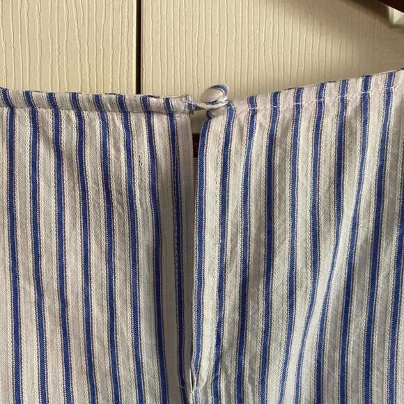 Nanette Lepore Front Tie Gold Embellished Blue White Stripe Blouse Size Large - Picture 7 of 10